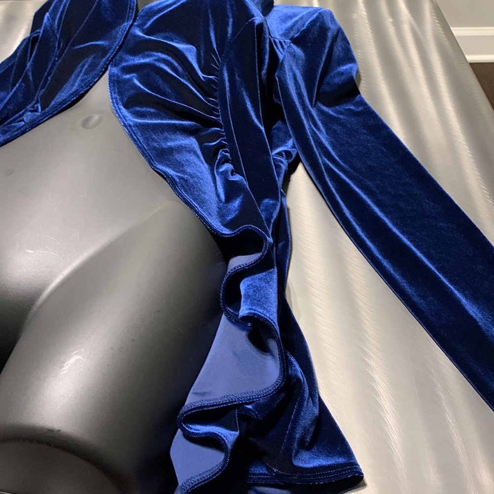 Grace Elements Blue Storm Masquerade Velvet Open Front Jacket Size M - Picture 2 of 11